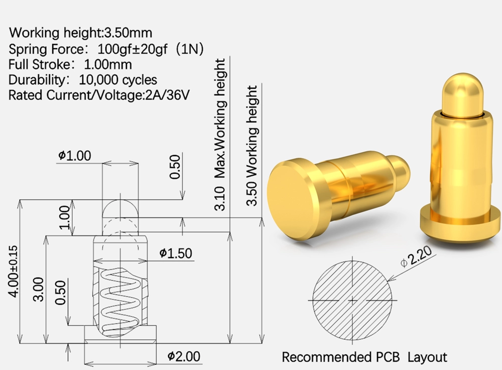 pogo-pin, spring-loaded contacts