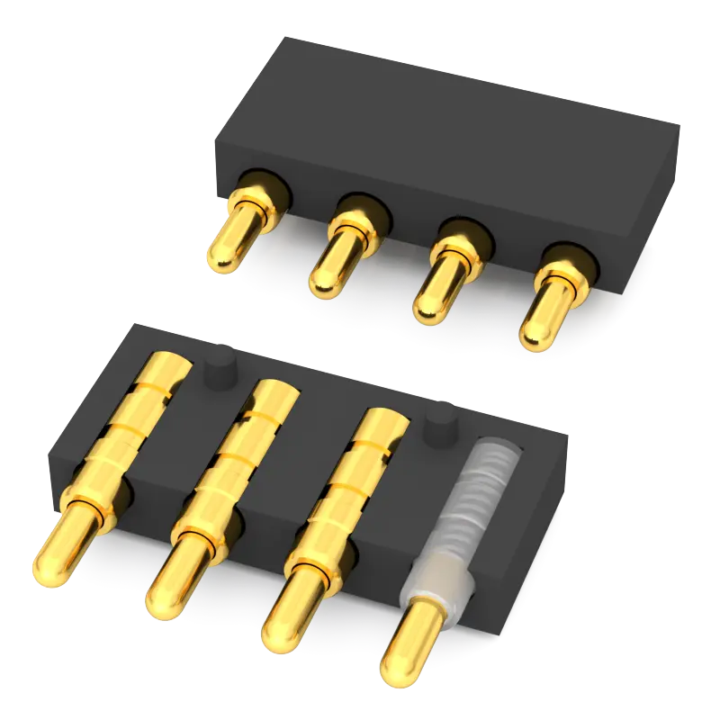 pin connector with smd side contact also known as the Right Angle Pogo Pin Connector, Pogo Pin Connector, and SMD Side Contact Spring-loaded Connector, primarily serves to connect for conductivity or signal transmission.